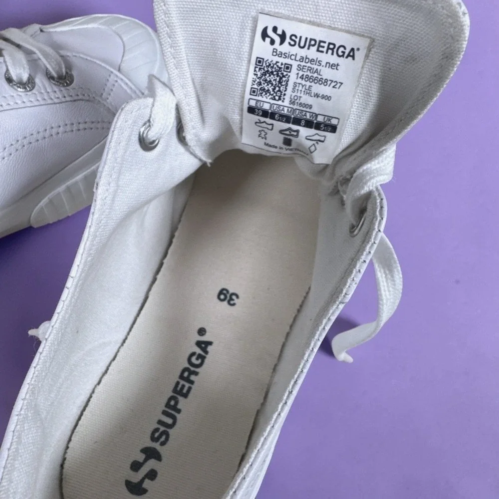 SUPERGA 2630 Stripe Nappa White Leather Platform Lace Up Casual Sneakers Women 8